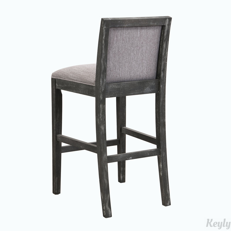 Gray Upholstered Rubberwood Bar Stools Set of 2