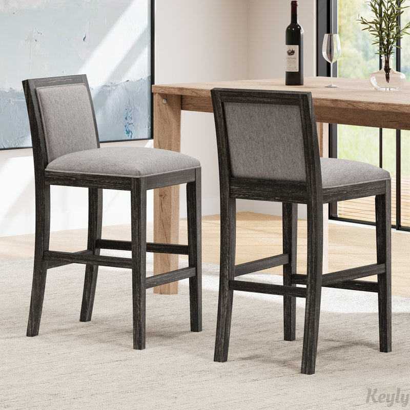 Gray Upholstered Rubberwood Bar Stools Set of 2