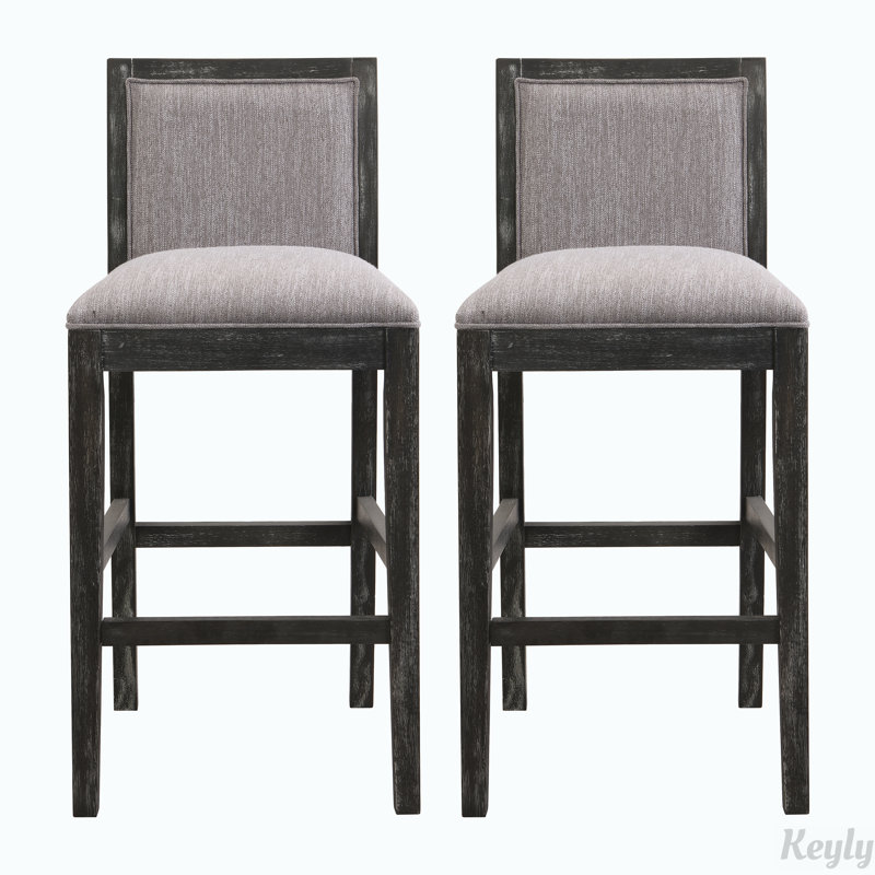 Gray Upholstered Rubberwood Bar Stools Set of 2