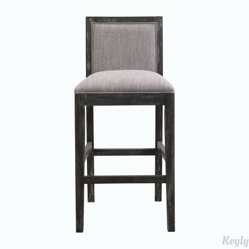 Gray Upholstered Rubberwood Bar Stools Set of 2