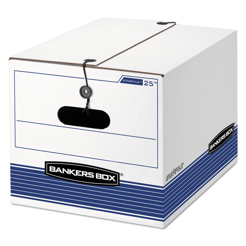 White and Blue Corrugated Paper Storage Box with Tie Closure