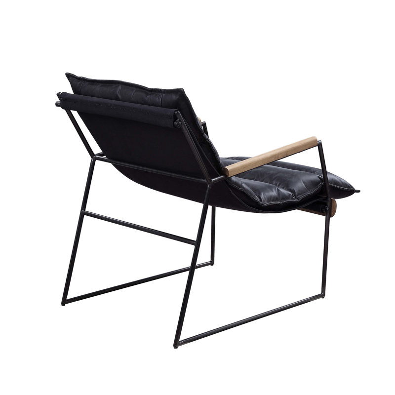 Distressed Espresso Leather and Iron Accent Chair