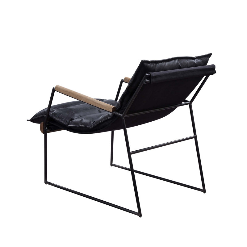 Distressed Espresso Leather and Iron Accent Chair