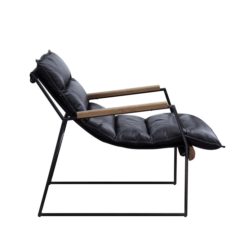 Distressed Espresso Leather and Iron Accent Chair