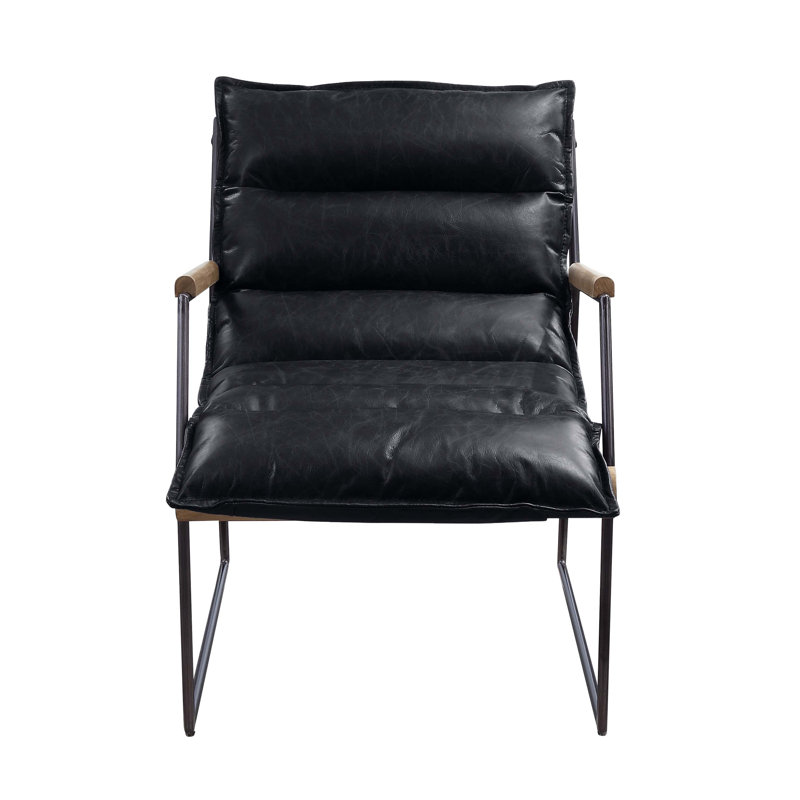 Distressed Espresso Leather and Iron Accent Chair