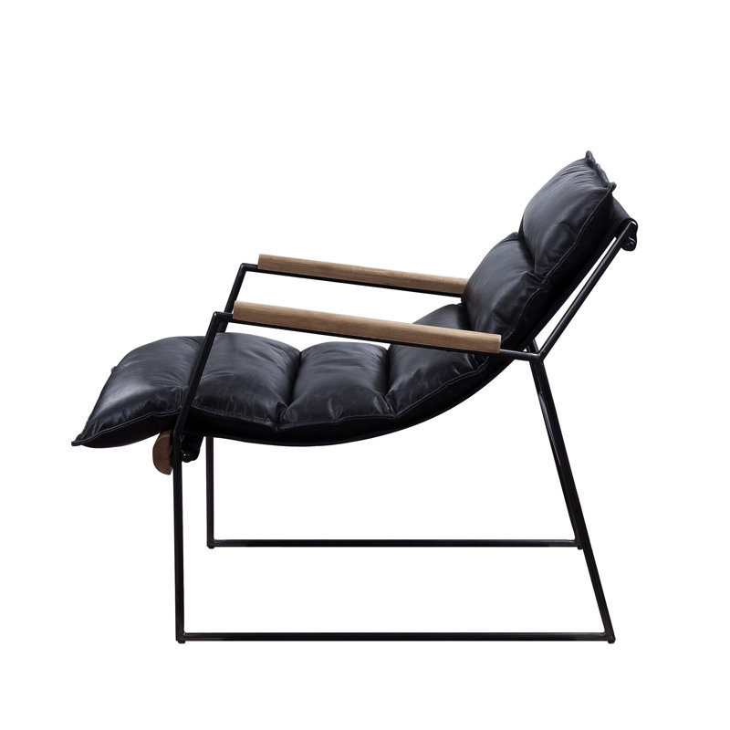Distressed Espresso Leather and Iron Accent Chair