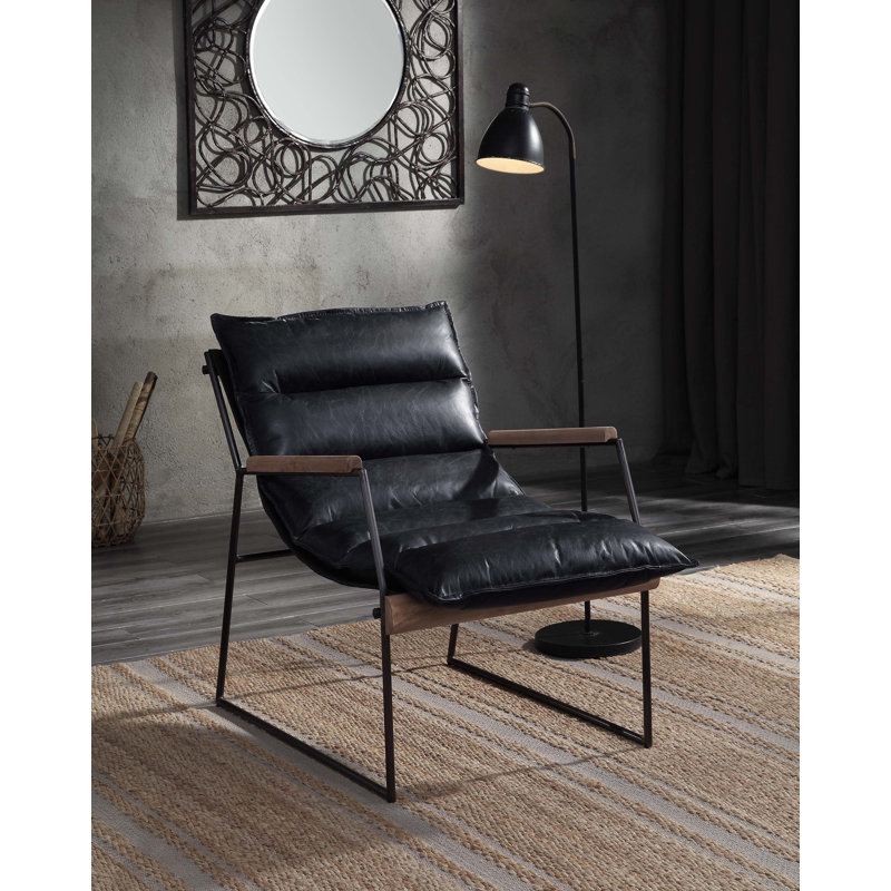 Distressed Espresso Leather and Iron Accent Chair