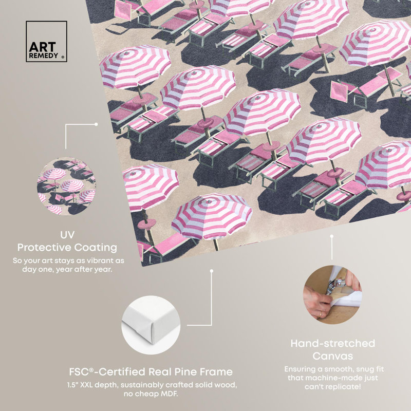 Pink and White Coastal Umbrella Parade Canvas Wall Art
