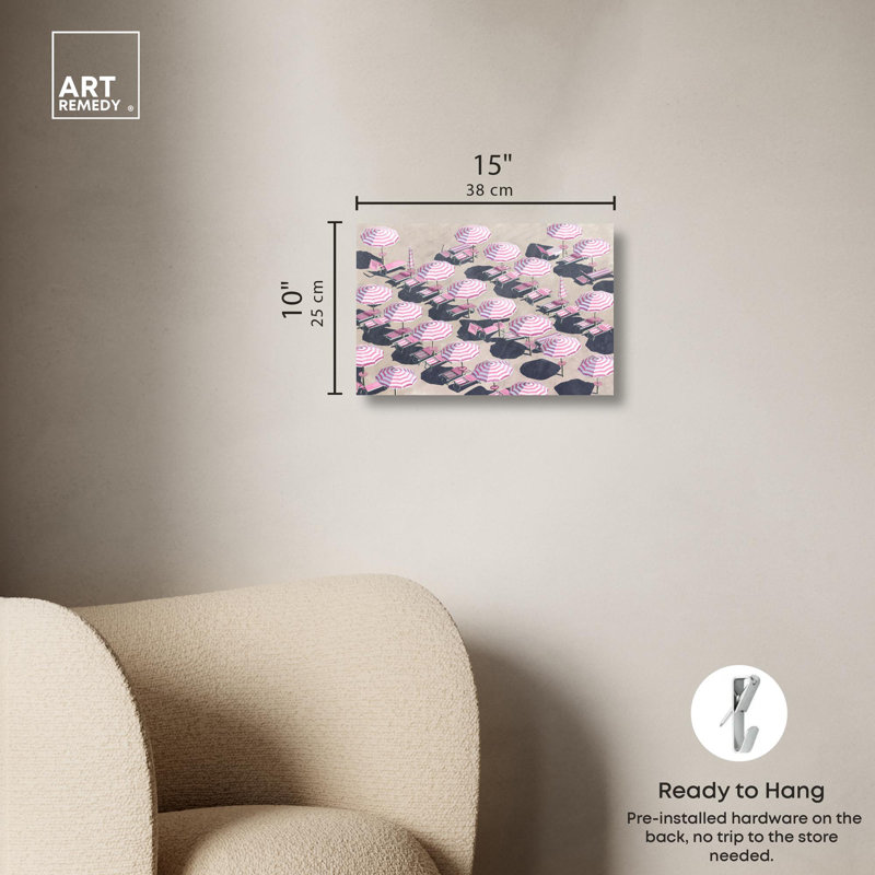 Pink and White Coastal Umbrella Parade Canvas Wall Art