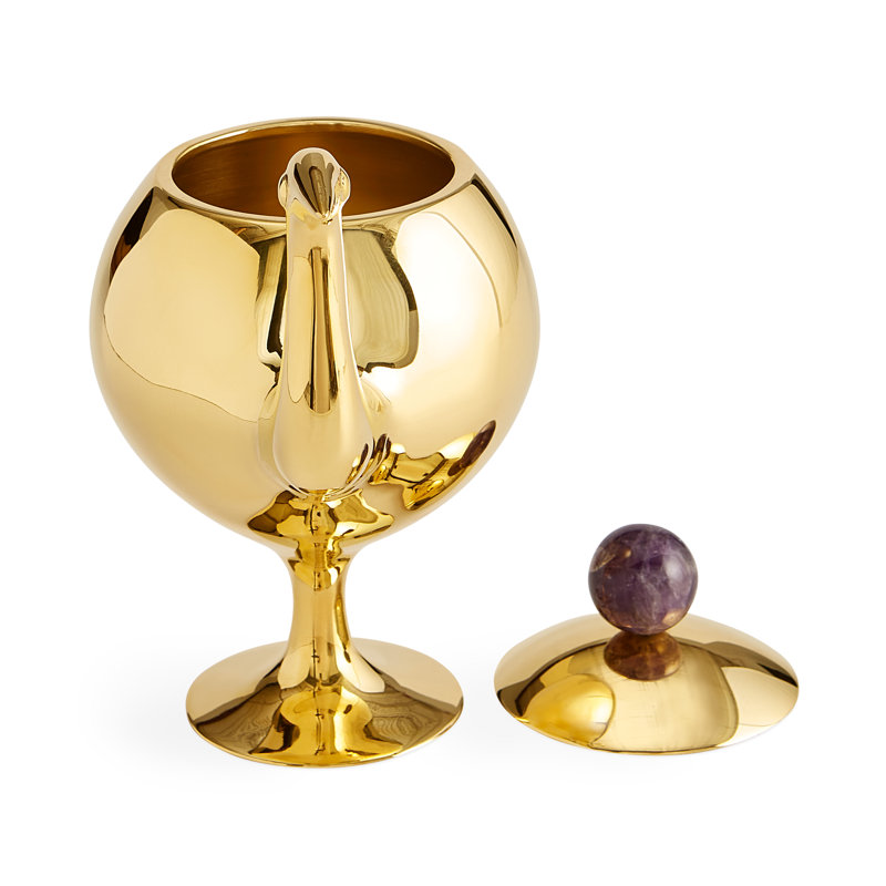 Brass Bird Lidded Box with Amethyst Accent