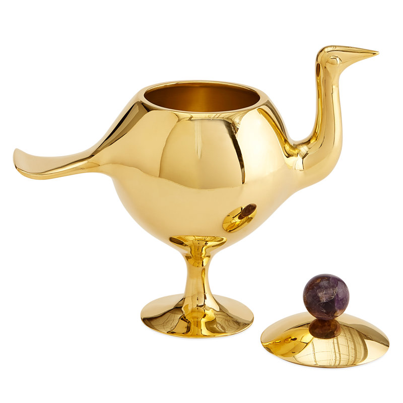 Brass Bird Lidded Box with Amethyst Accent