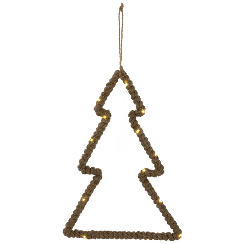 Rustic Jute Wrapped Metal Pine Tree Silhouette with Fairy Lights