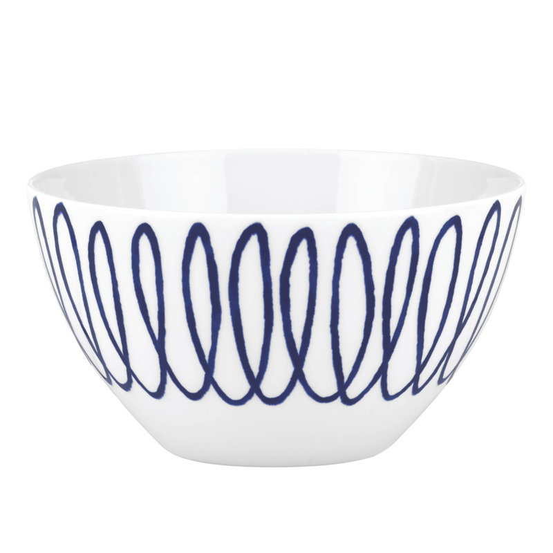 Navy and White Ceramic Round Cereal Bowl