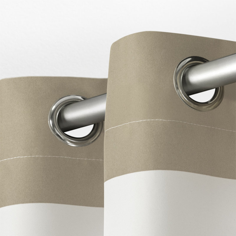 Taupe Stripe Polyester Light-Filtering Grommet Curtain Panels, 54" x 84"