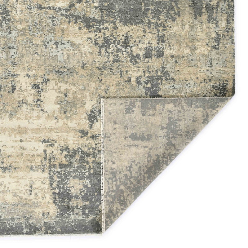 Hand-Knotted Gray and Tan Abstract Wool Silk Rug 2' x 3'
