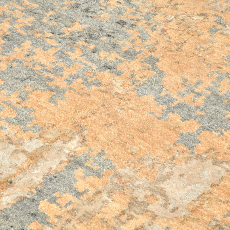 Hand-Knotted Blue and Orange Abstract Wool and Silk 9' x 12' Rug