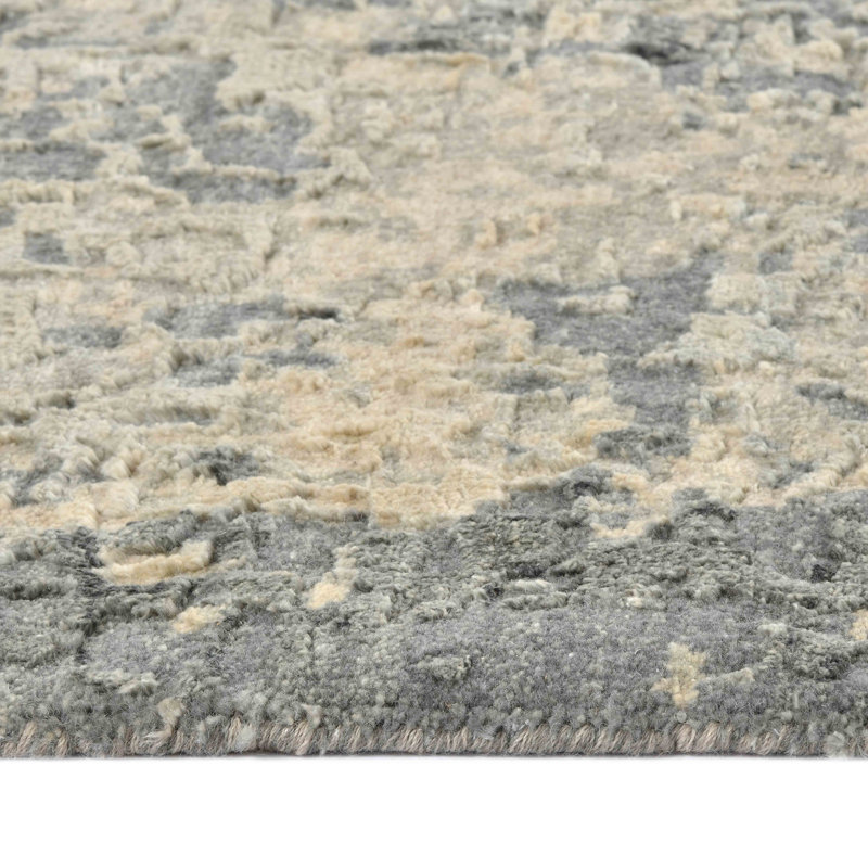Hand-Knotted Gray and Tan Abstract Wool Silk Rug 2' x 3'