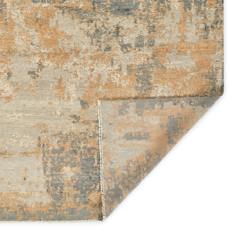 Hand-Knotted Blue and Orange Abstract Wool and Silk 9' x 12' Rug