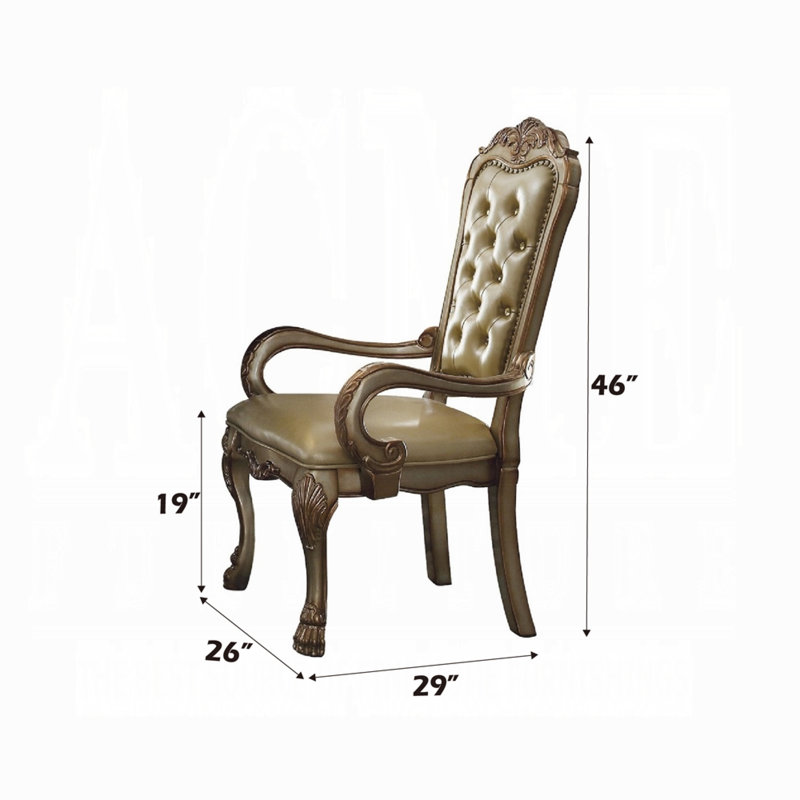 Bone Faux Leather Upholstered Armchair with Gold Patina Finish