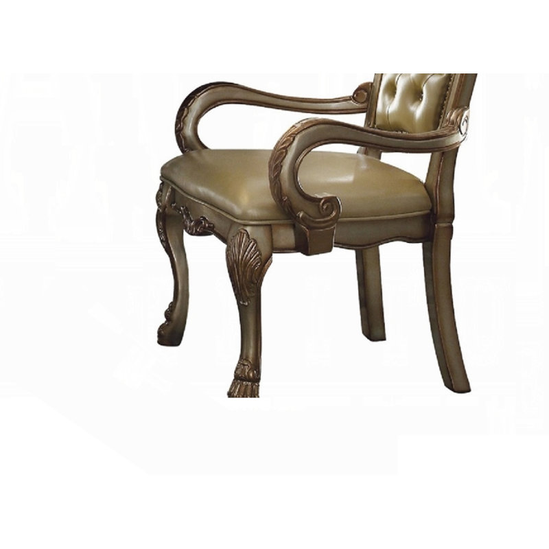 Bone Faux Leather Upholstered Armchair with Gold Patina Finish