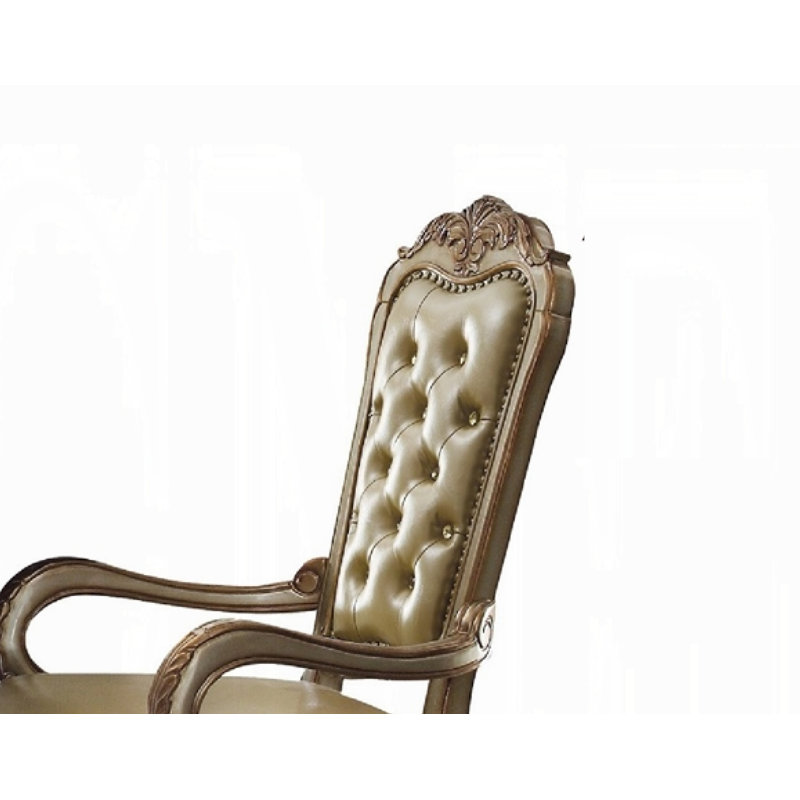 Bone Faux Leather Upholstered Armchair with Gold Patina Finish