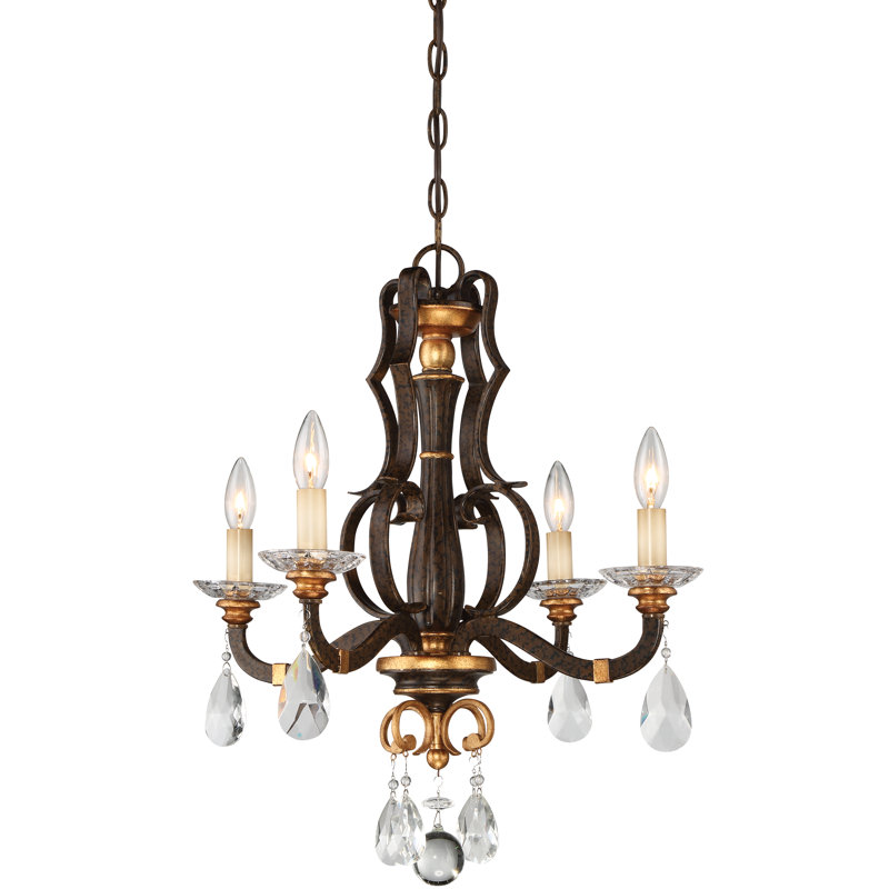 Raven Bronze and Sunburst Gold Mini 4-Light Candle Chandelier