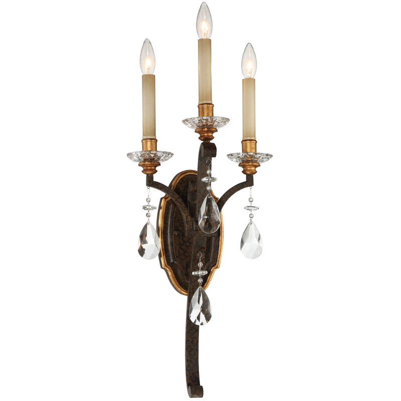 Chateau Nobles Raven Bronze 3-Light Wall Sconce with Gold Leaf Highlights