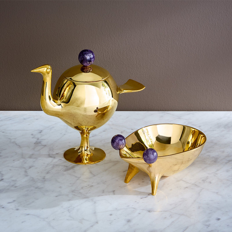Brass Bird Lidded Box with Amethyst Accent
