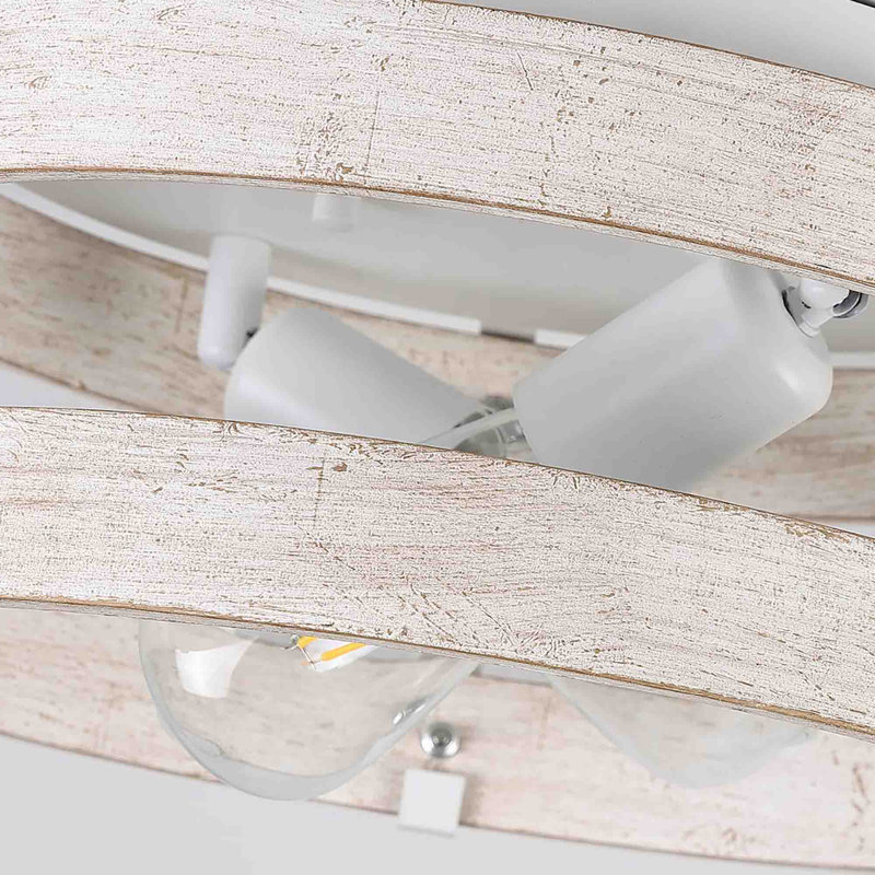 Antique White Distressed Wood Drum Flush Mount Ceiling Light