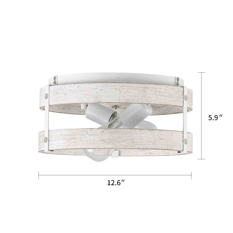 Antique White Distressed Wood Drum Flush Mount Ceiling Light