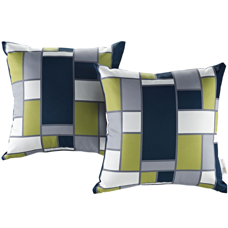 Modway Square Blue and Green Outdoor Throw Pillow Set