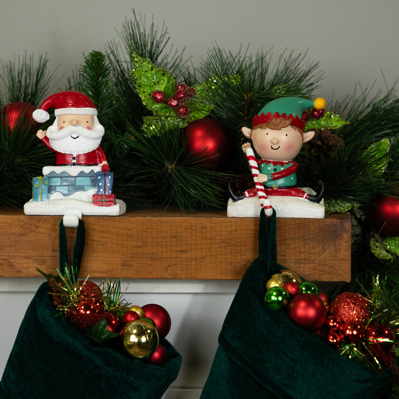 Santa and Elf Resin Christmas Stocking Holders Set