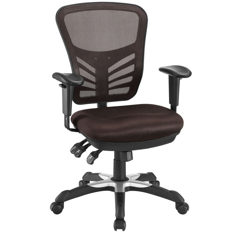 Brown Mesh and Leather Adjustable Swivel Office Chair