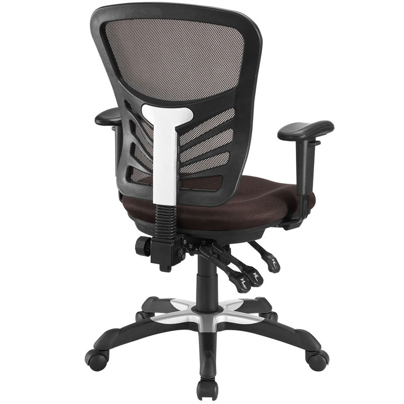 Brown Mesh and Leather Adjustable Swivel Office Chair