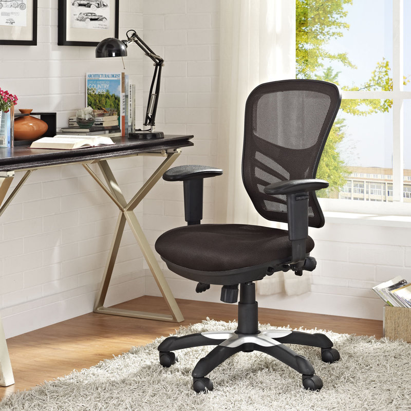 Brown Mesh and Leather Adjustable Swivel Office Chair