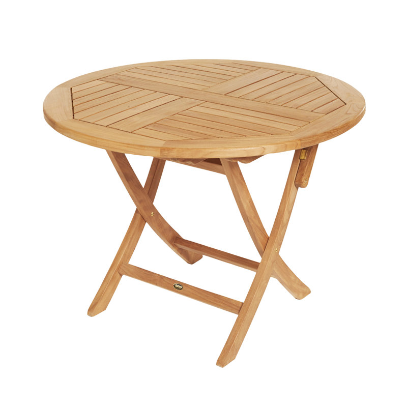 Light Brown Round Teak Folding Outdoor Dining Table