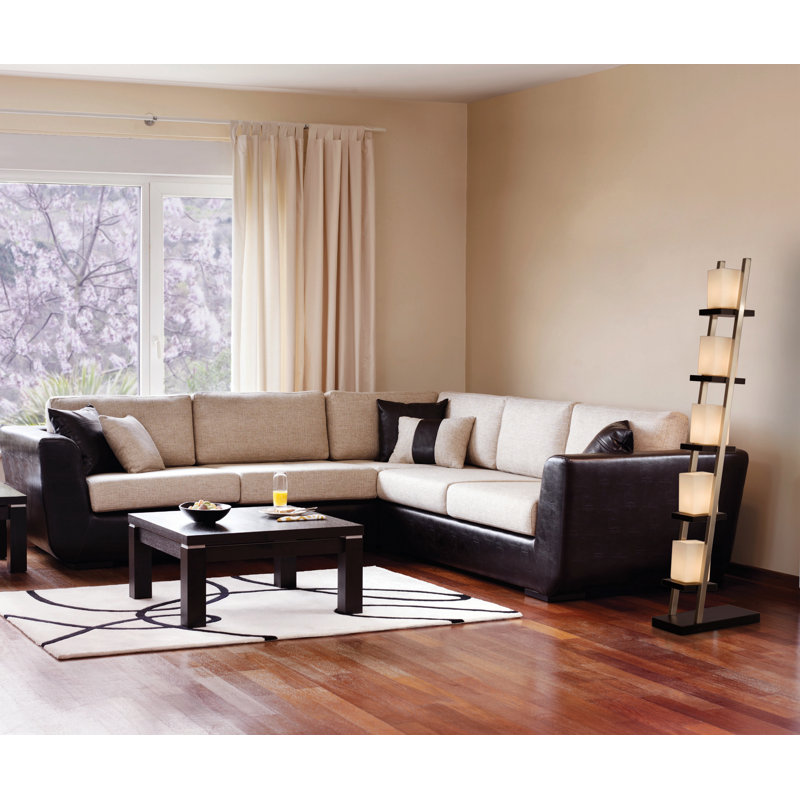Escalier 5-Light Arc Floor Lamp in Espresso & Brushed Nickel with Off-White Glass Shades