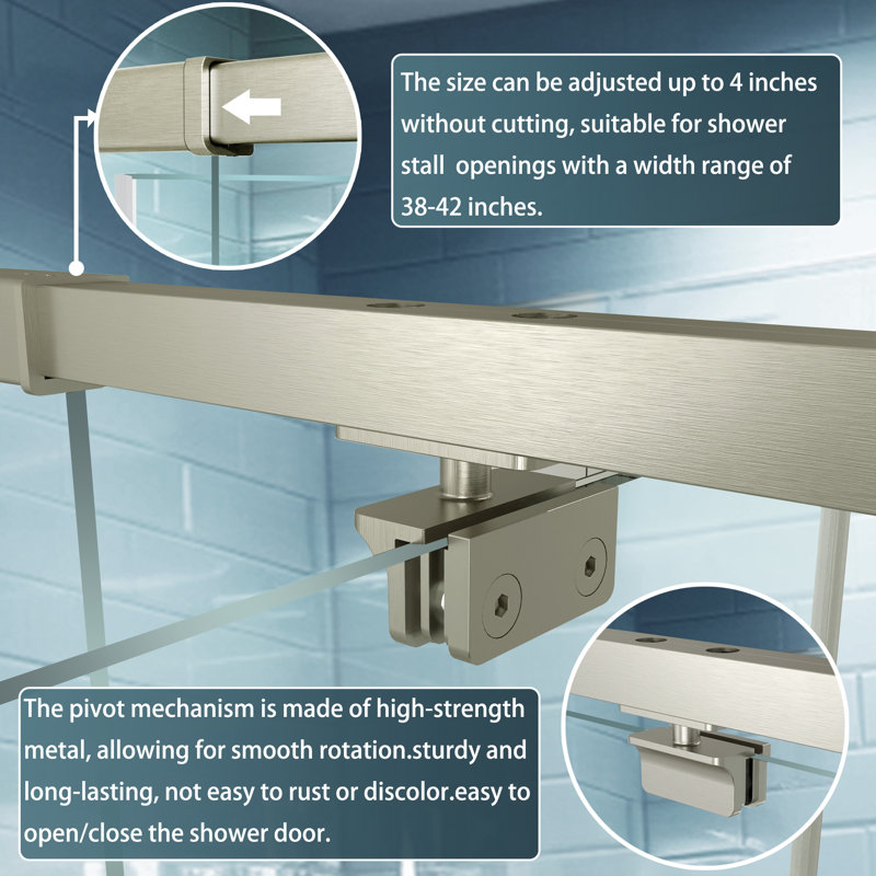42 in. Brushed Nickel Semi-Frameless Pivot Shower Door