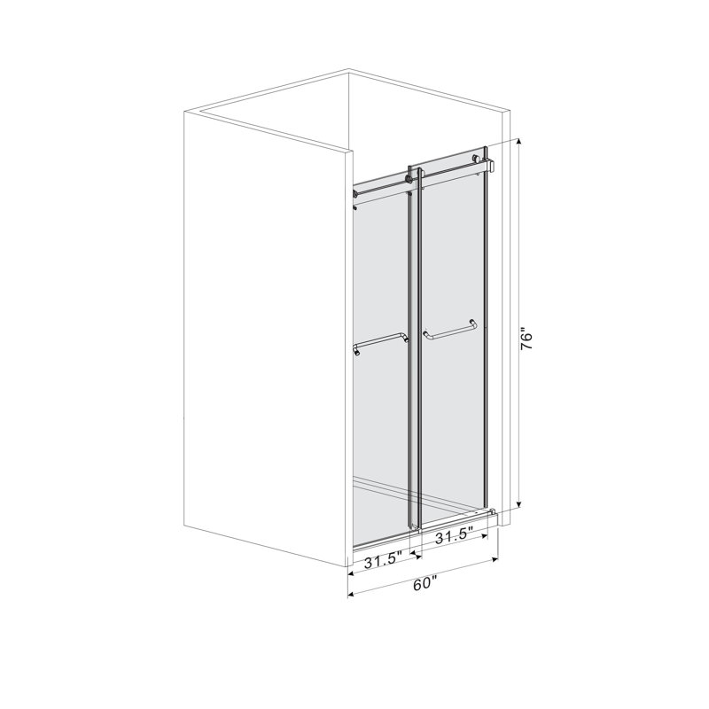 60" x 76" Frameless Brushed Gold Sliding Glass Shower Doors