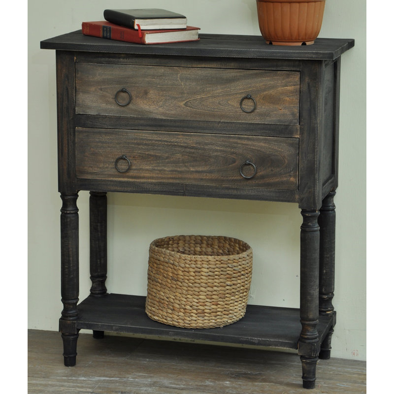 Raftwood Brown and Antique Brass 2-Drawer Storage Side Table