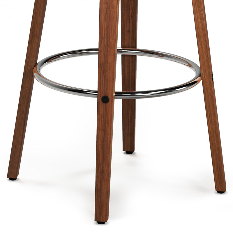 Black Faux Leather and Walnut Swivel Bar Stools, Set of 2