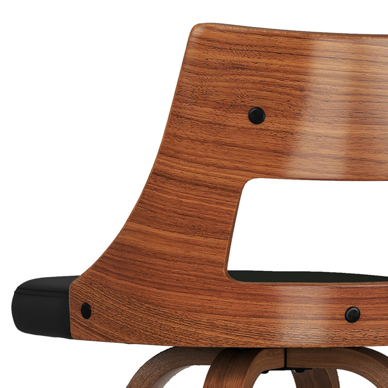 Black Faux Leather and Walnut Swivel Bar Stools, Set of 2