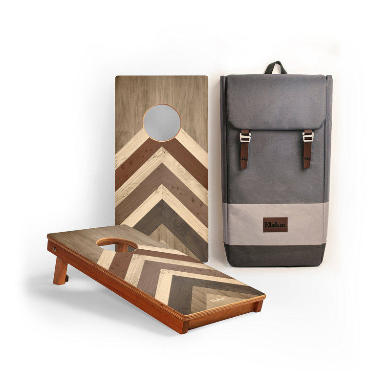 Compact Mahogany and Plywood Cornhole Set with Carrying Case
