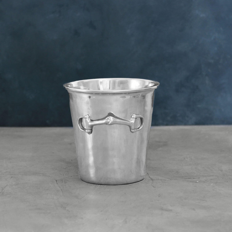 Medium Silver Aluminum Equestrian Ice Bucket with Handles