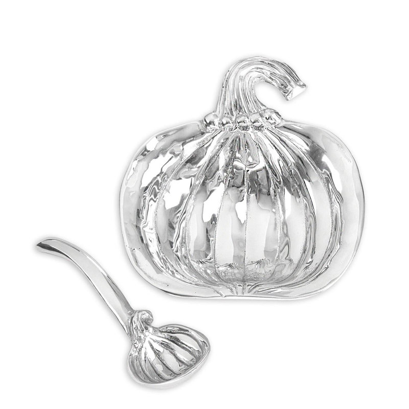 Small Silver Aluminum Pumpkin Bowl with Spoon
