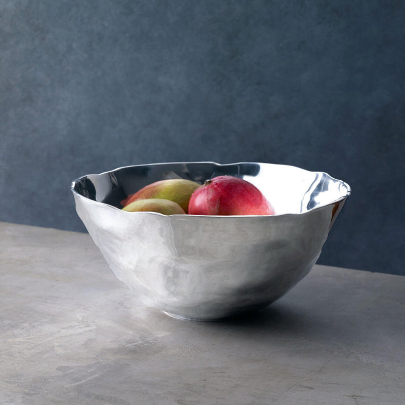 Large Silver Aluminum Novelty Serving Bowl
