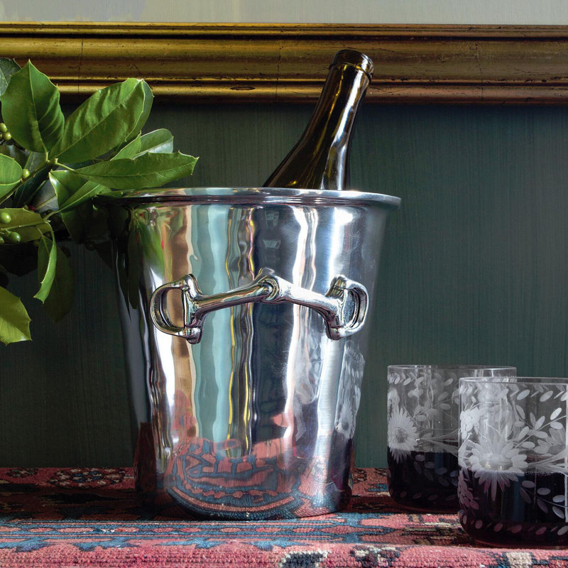 Medium Silver Aluminum Equestrian Ice Bucket with Handles