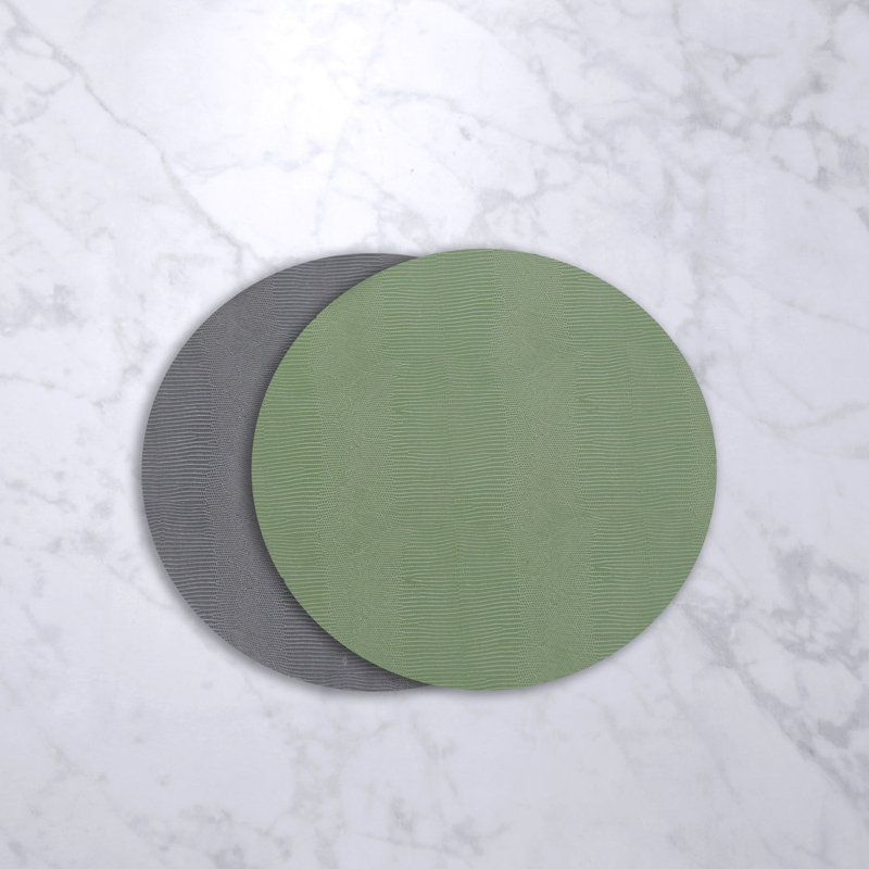 Green and Gray Vinyl Snakeskin Round Placemats, Set of 4