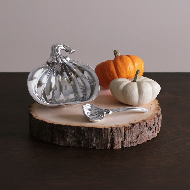 Small Silver Aluminum Pumpkin Bowl with Spoon