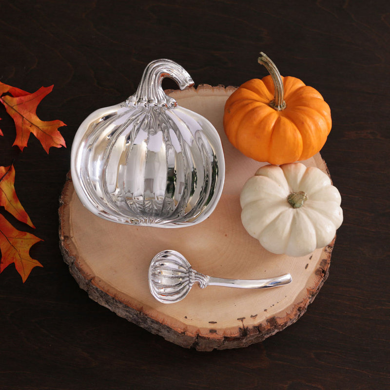 Small Silver Aluminum Pumpkin Bowl with Spoon